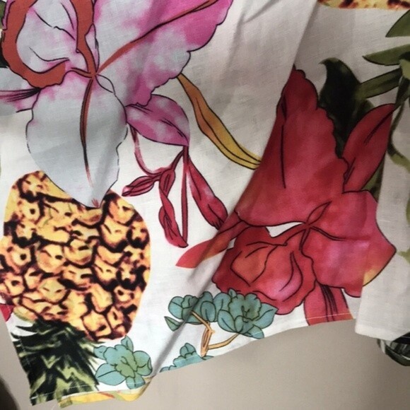 Peck & Peck Linen Floral Poncho Top Copper Beaded Neckline Kimono Sleeves large - Picture 9 of 10